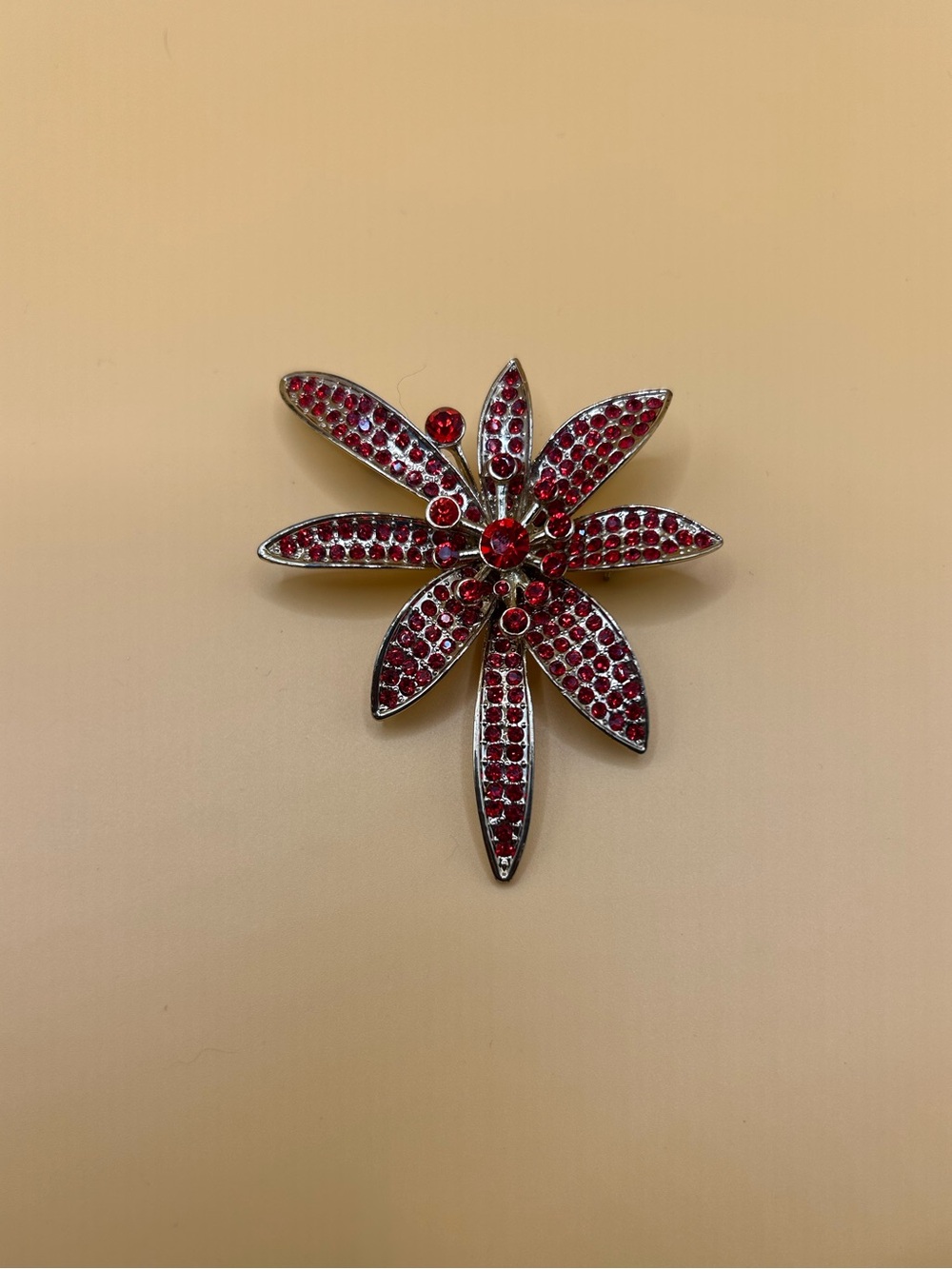 Red Crystal Flower Brooch - Elegant Women's Jewelry